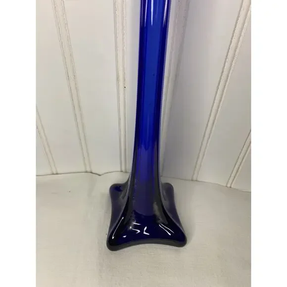 Vintage Cobalt Blue‎ & Clear Art Glass Bud Vase Square 15 3/4” Tall - Picture 2 of 6